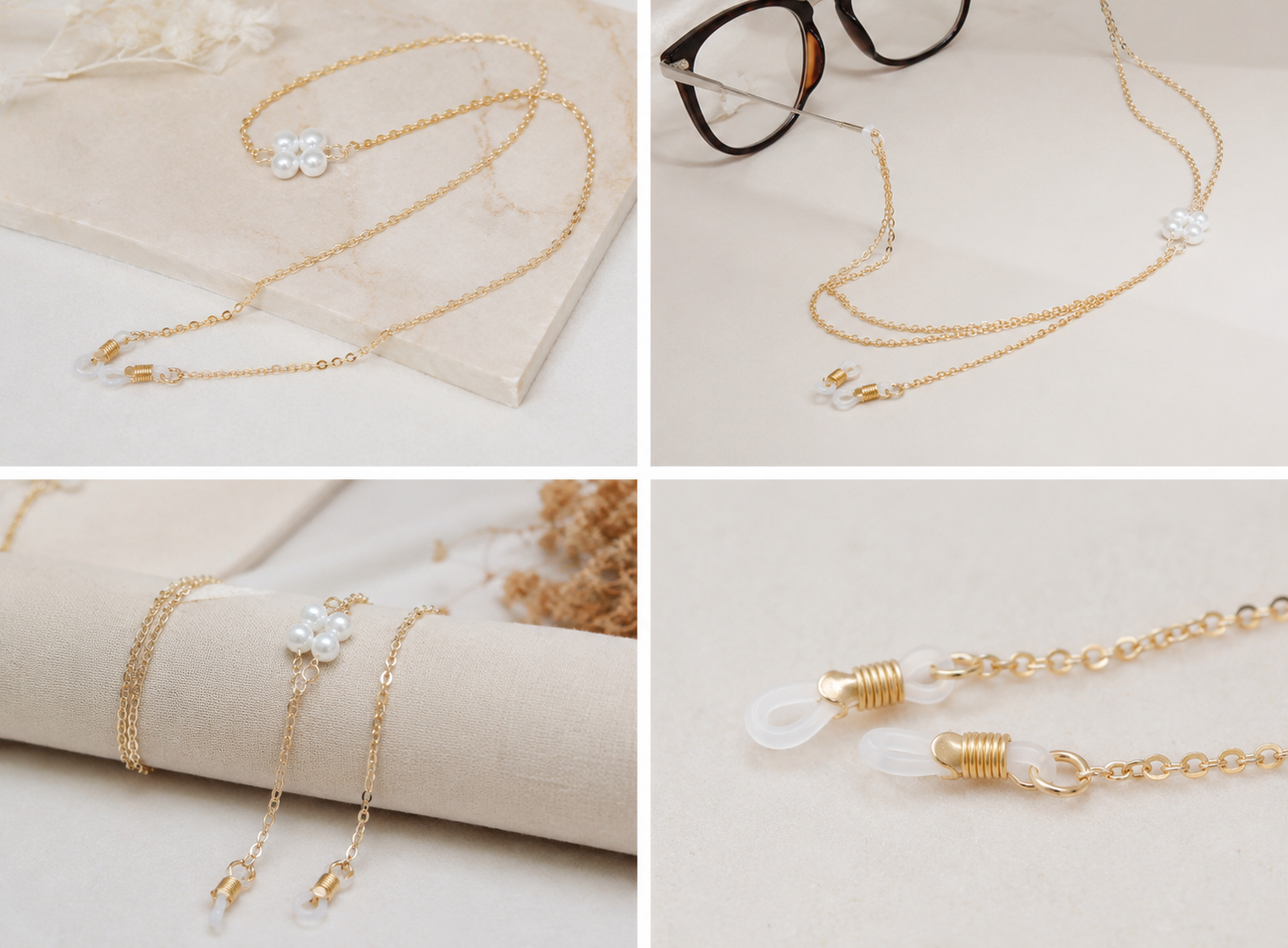 ✨ Elegante Brillenkette in Gold mit Perlendetail